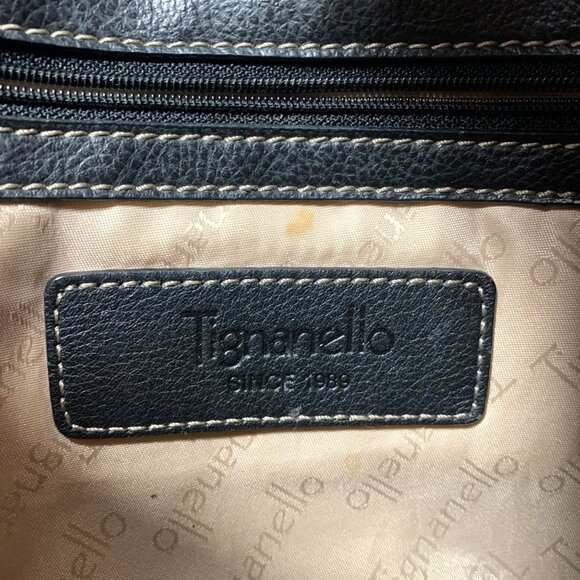 Tignanello Black Ivory Brown Colorblock Pebble Leather Buckle Shoulder Bag - Picture 13 of 13